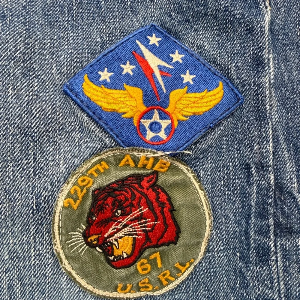 Polo Ralph Lauren Jeans Mens 34 Blue Classic Fit Distressed Military Patches